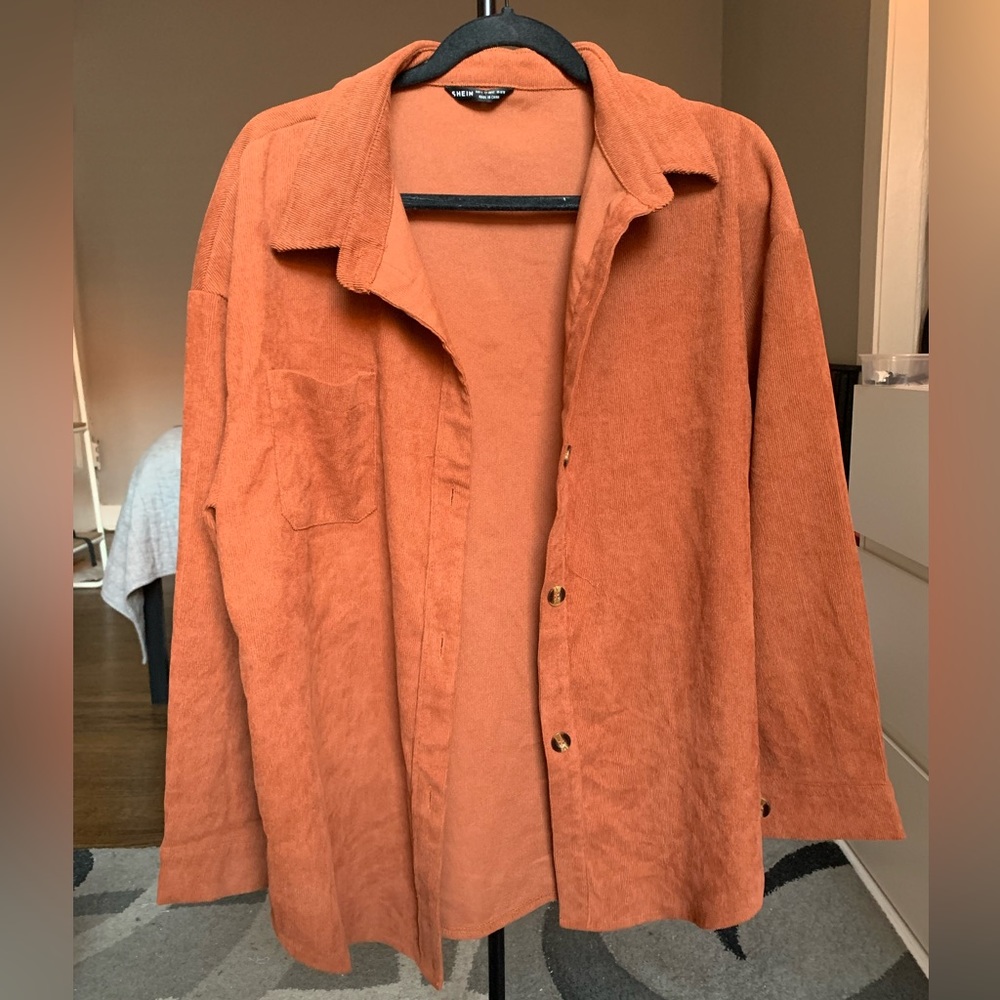 Shein Oversized Corduroy Brown Button Down Top